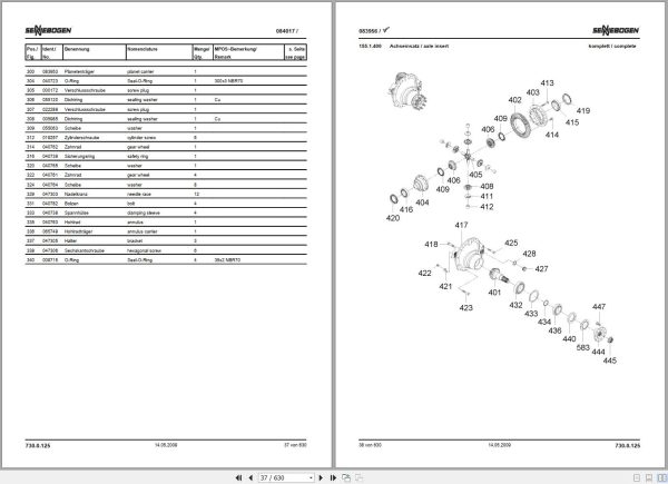 Sennebogen Material Handlers 730 730.0.125 Spare Parts Catalog EN DE 2