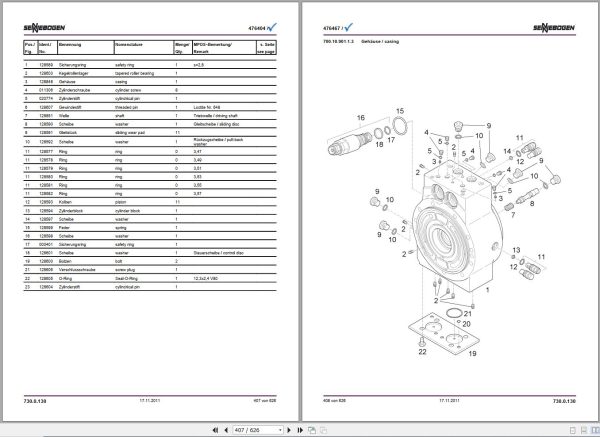 Sennebogen Material Handlers 730 730.0.130 Spare Parts Catalog EN DE 2