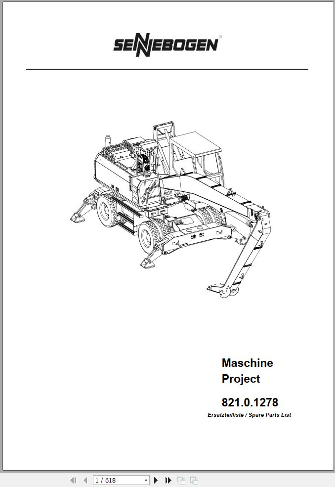 Sennebogen Material Handlers 821 821.0.189 Spare Parts Catalog EN DE 1