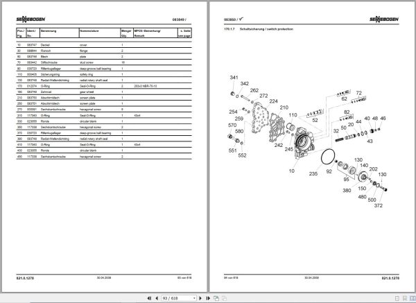 Sennebogen Material Handlers 821 821.0.189 Spare Parts Catalog EN DE 2