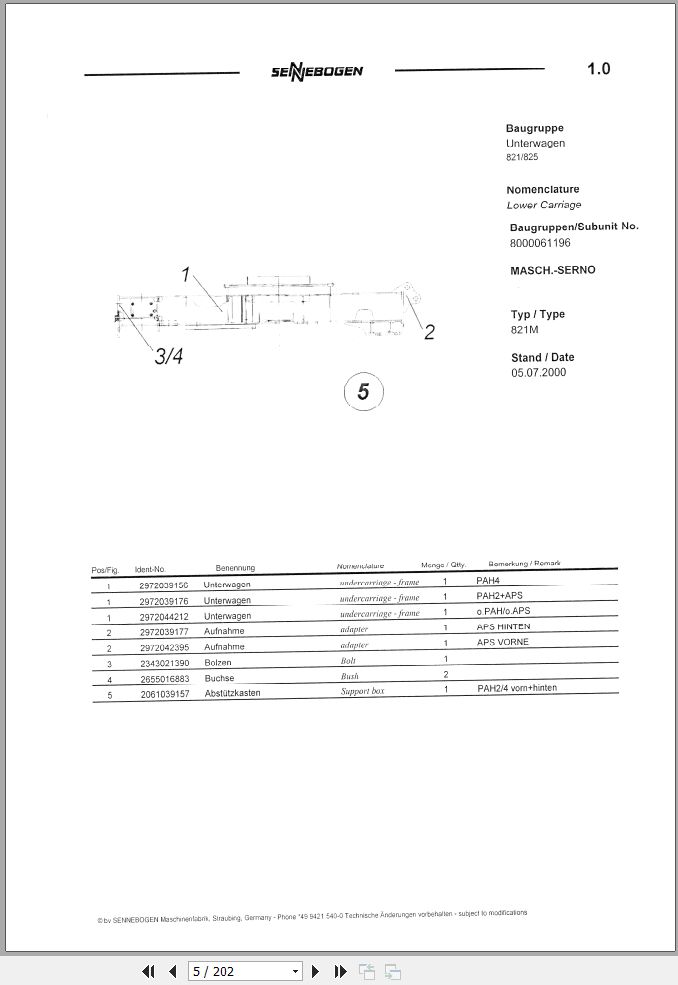 Sennebogen Material Handlers 821 821.0.220 Spare Parts Catalog EN DE 1