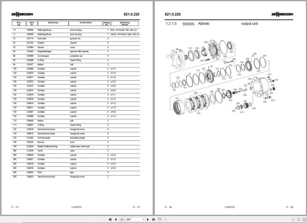 Sennebogen Material Handlers 821 821.0.479 Spare Parts Catalog EN DE 2