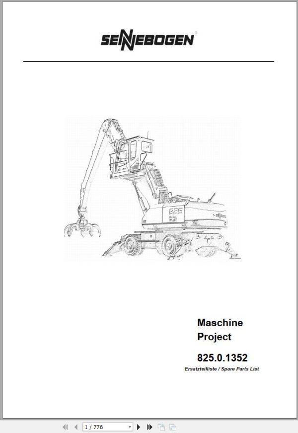 Sennebogen Material Handlers 825 825.0.1148 Spare Parts Catalog EN DE 1