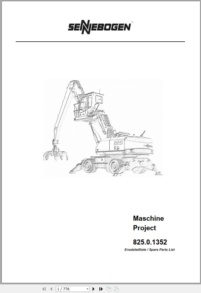 Sennebogen Material Handlers 825 825.0.1148 Spare Parts Catalog EN DE 1