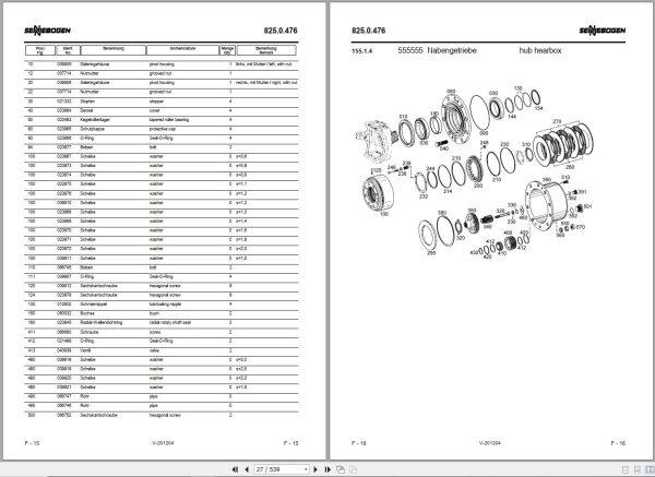 Sennebogen Material Handlers 825 825.0.1422 Spare Parts Catalog EN DE 2