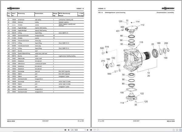 Sennebogen Material Handlers 825 825.0.223 Spare Parts Catalog EN DE 2