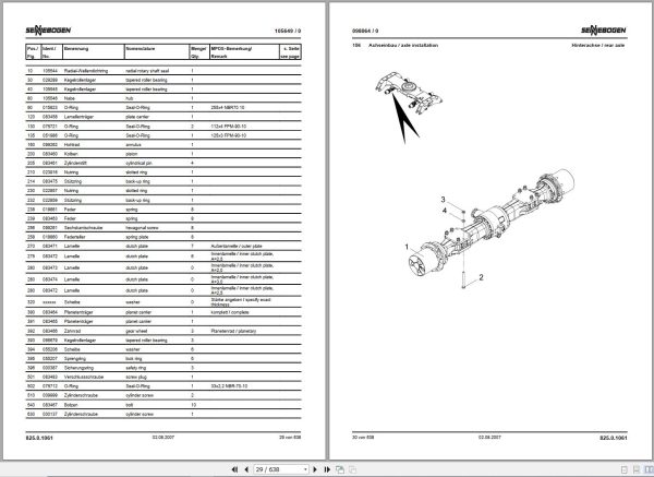 Sennebogen Material Handlers 825 825.0.229 Spare Parts Catalog EN DE 2