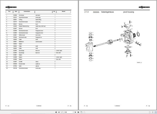 Sennebogen Material Handlers 825 825.0.285 Spare Parts Catalog EN DE 1