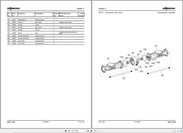 Sennebogen Material Handlers 825 825.0.476 Spare Parts Catalog EN DE 2