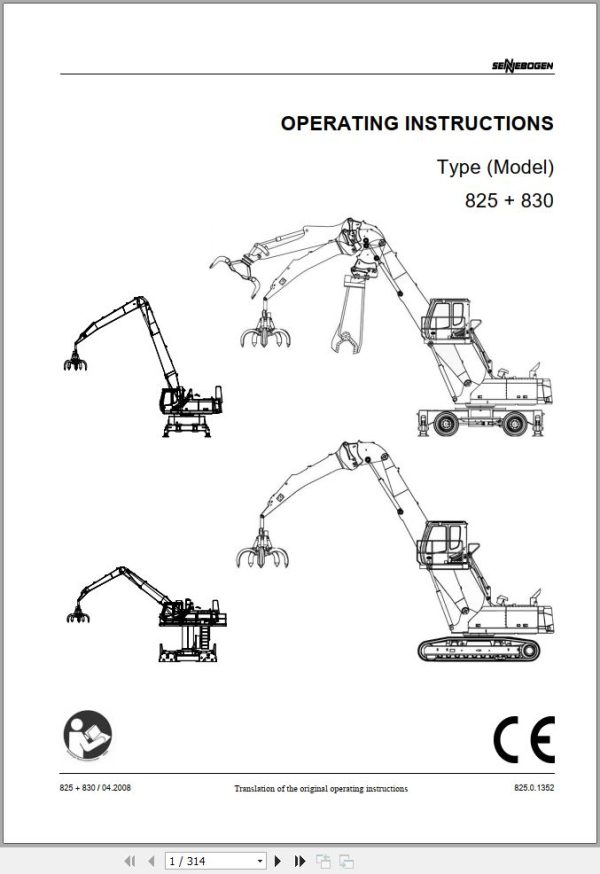 Sennebogen Material Handlers 825 830 825.0.1352 Operating and Maintenance Manual 1