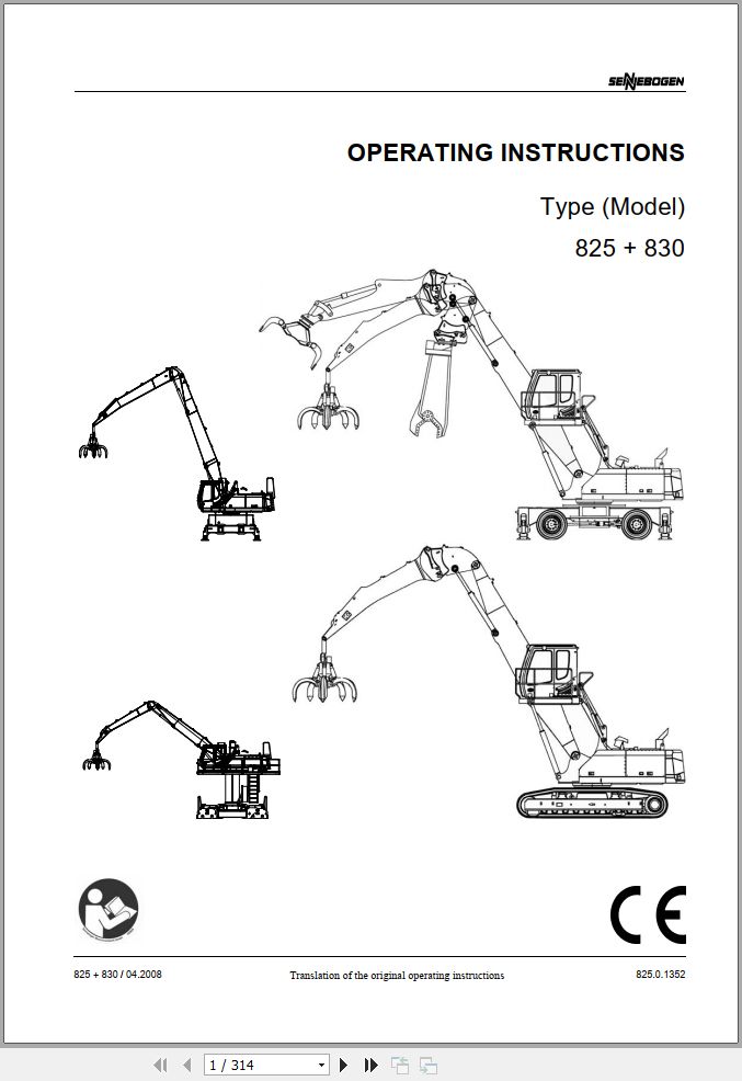 Sennebogen Material Handlers 825 830 825.0.1352 Operating and Maintenance Manual 1