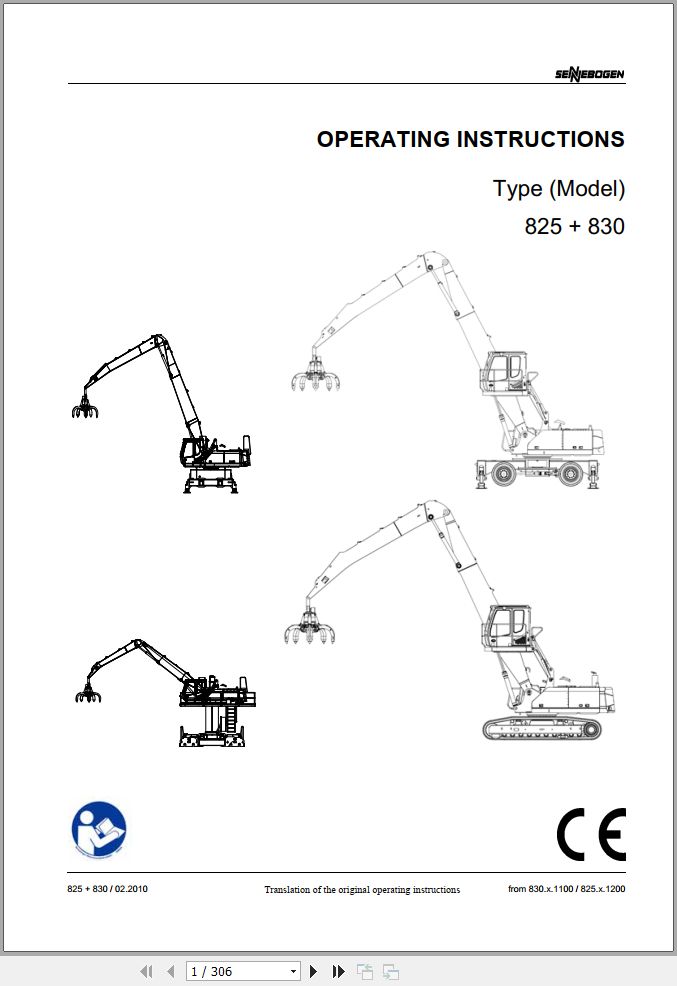Sennebogen Material Handlers 825 830 830.0.1242 Operating and Maintenance Manual 1