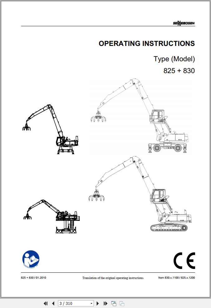 Sennebogen Material Handlers 825 830 830.0.1250 Operating and Maintenance Manual 1