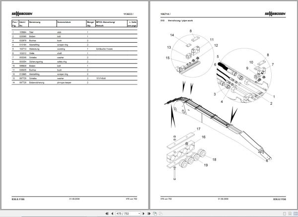 Sennebogen Material Handlers 830 830.0.1156 Spare Parts Catalog EN DE 2