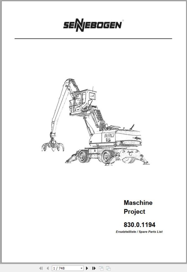 Sennebogen Material Handlers 830 830.0.1194 Spare Parts Catalog EN DE 1
