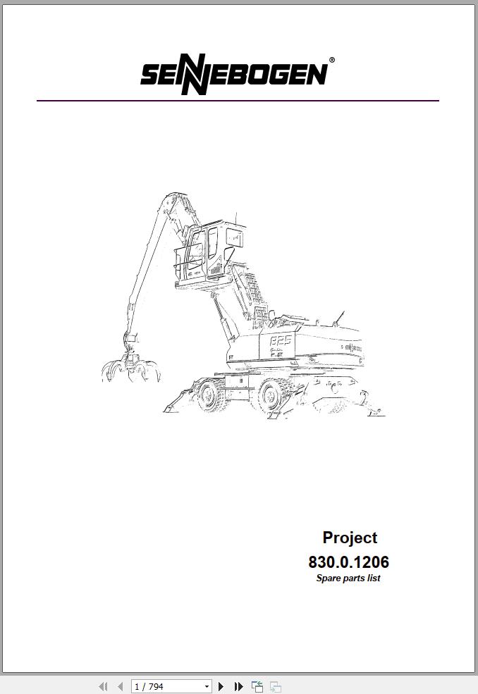 Sennebogen Material Handlers 830 830.0.1206 Spare Parts Catalog EN DE 1