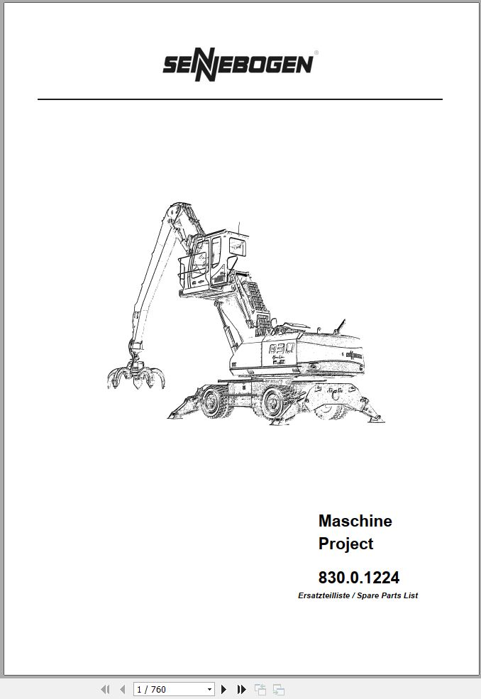 Sennebogen Material Handlers 830 830.0.1224 Spare Parts Catalog EN DE 1