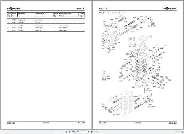Sennebogen Material Handlers 830 830.0.1224 Spare Parts Catalog EN DE 2