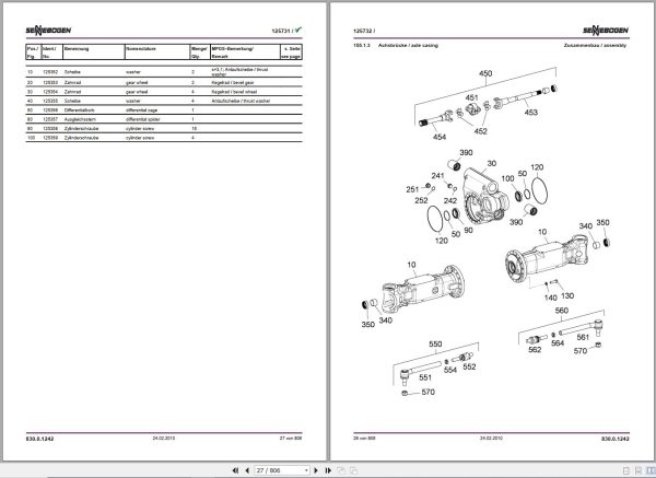 Sennebogen Material Handlers 830 830.0.1242 Spare Parts Catalog EN DE 2