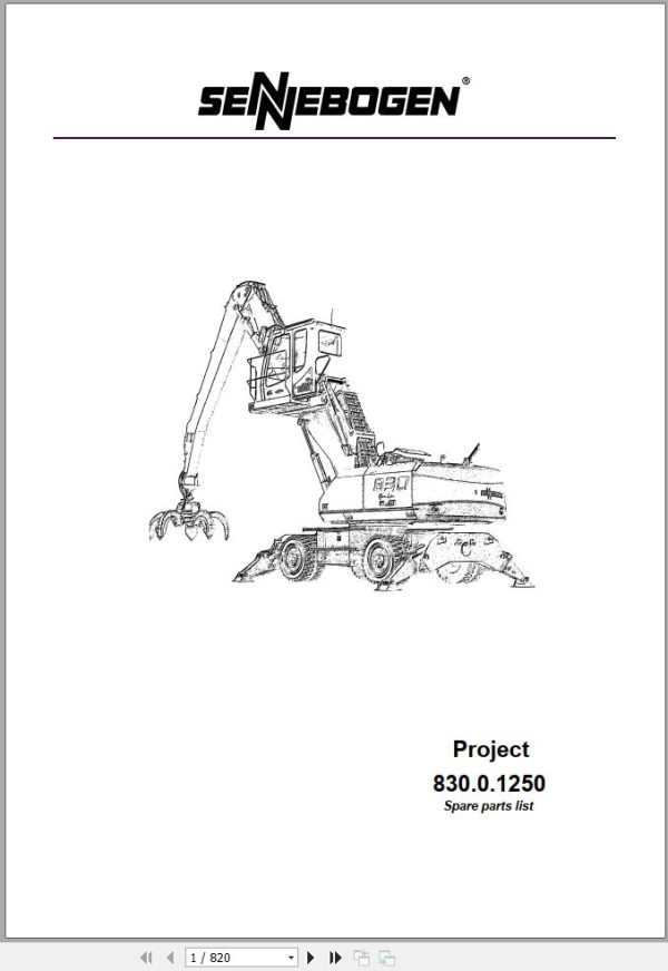Sennebogen Material Handlers 830 830.0.1250 Spare Parts Catalog EN DE 1