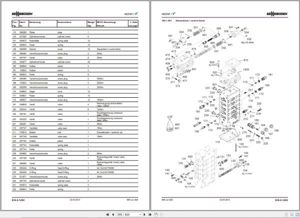 Sennebogen Material Handlers 830 830.0.1250 Spare Parts Catalog EN DE 2
