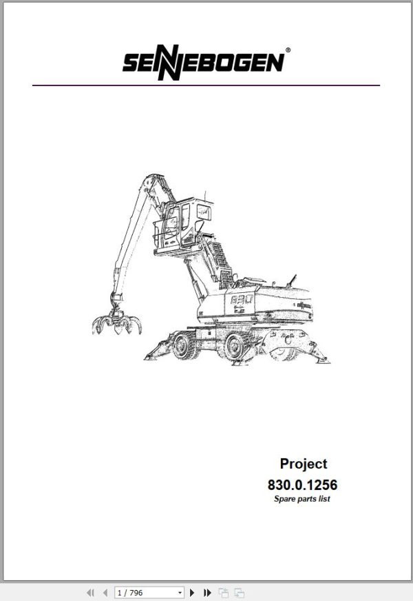 Sennebogen Material Handlers 830 830.0.1256 Spare Parts Catalog EN DE 1