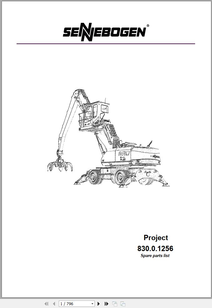 Sennebogen Material Handlers 830 830.0.1256 Spare Parts Catalog EN DE 1