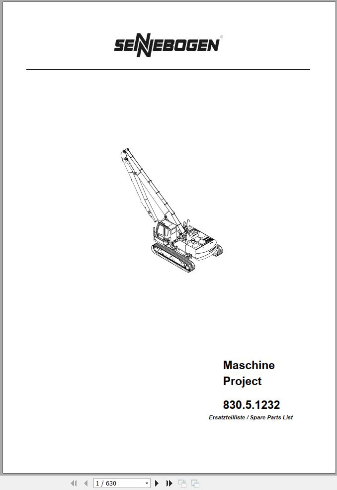 Sennebogen Material Handlers 830 830.5.1232 Spare Parts Catalog EN DE 1