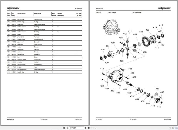 Sennebogen Material Handlers 835 835.0.1137 Spare Parts Catalog EN DE 2