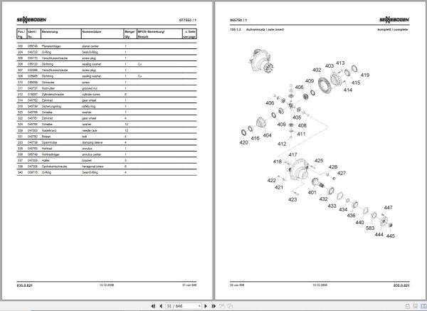Sennebogen Material Handlers 835 835.0.1147 Spare Parts Catalog EN DE 2