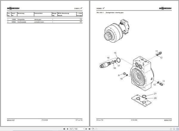 Sennebogen Material Handlers 835 835.0.500 Spare Parts Catalog EN DE 2
