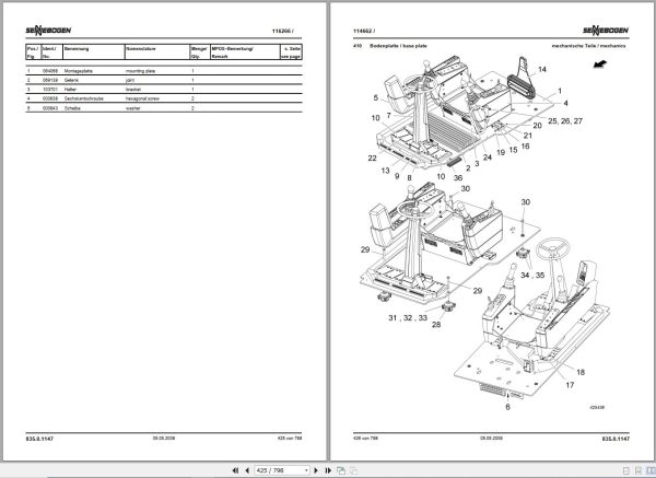Sennebogen Material Handlers 835 835.0.547 Spare Parts Catalog EN DE 2