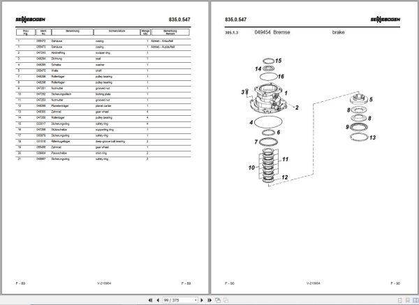 Sennebogen Material Handlers 835 835.0.779 Spare Parts Catalog EN DE 2