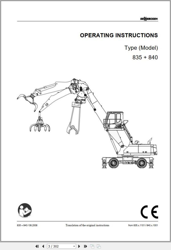Sennebogen Material Handlers 835 840 835.0.1121 Operating and Maintenance Manual 1