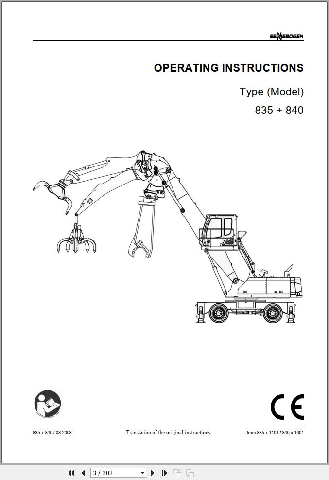 Sennebogen Material Handlers 835 840 835.0.1121 Operating and Maintenance Manual 1