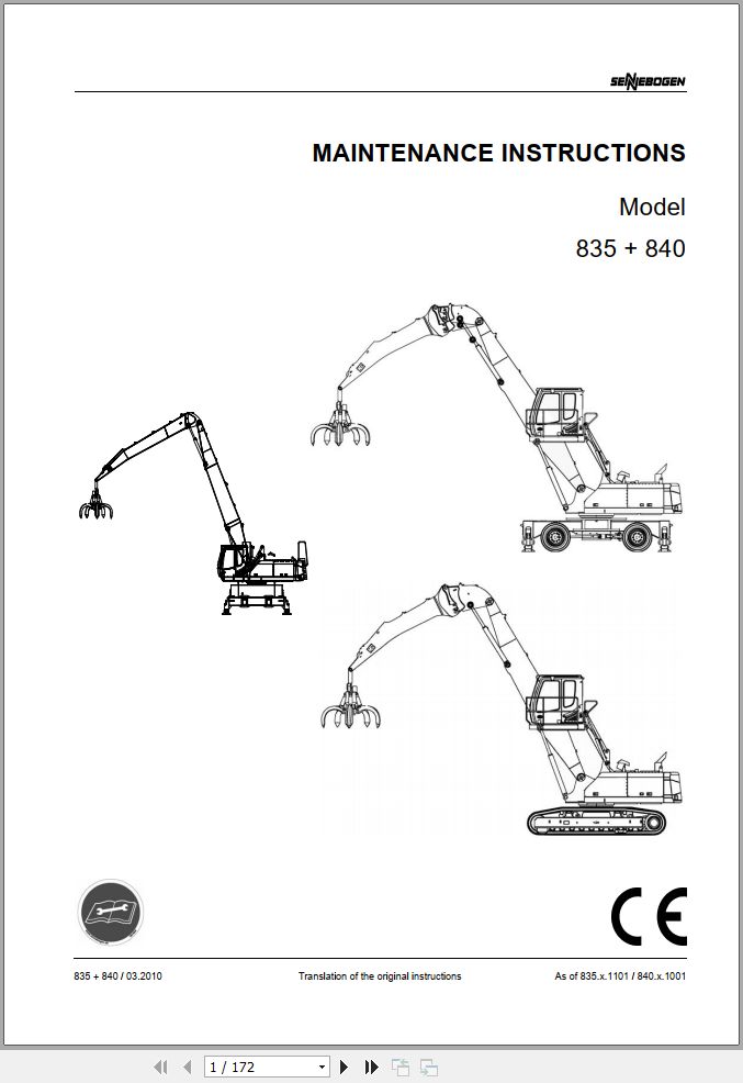 Sennebogen Material Handlers 835 840 835.0.1270 Operating and Maintenance Manual 1