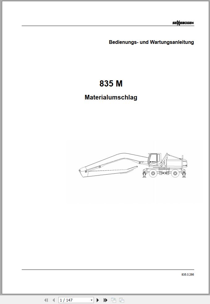 Sennebogen Material Handlers 835 M 835.0.266 Operating and Maintenance Manual DE 1