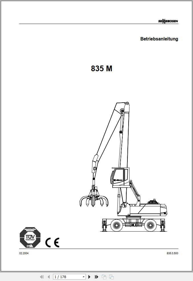 Sennebogen Material Handlers 835 M 835.0.500 Operating and Maintenance Manual DE 1
