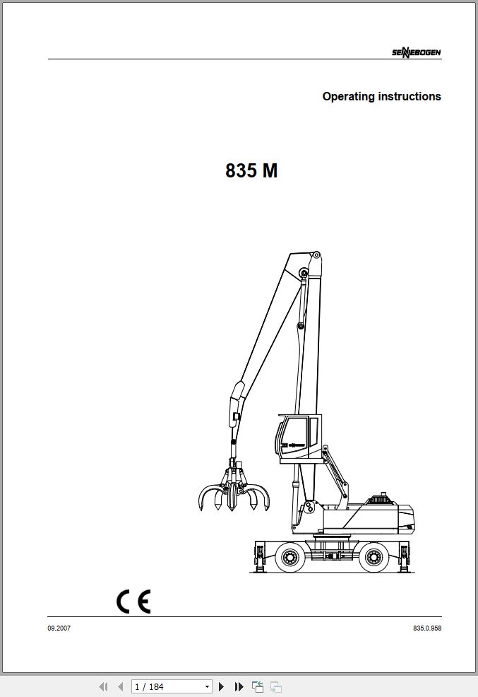 Sennebogen Material Handlers 835 M 835.0.958 Operating and Maintenance Manual 1