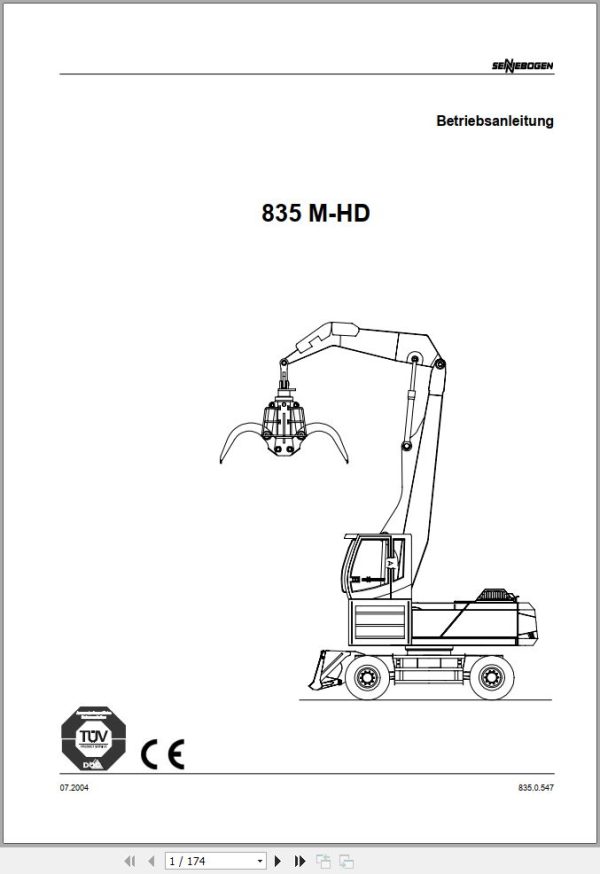 Sennebogen Material Handlers 835 M HD 835.0.547 Operating and Maintenance Manual DE 1