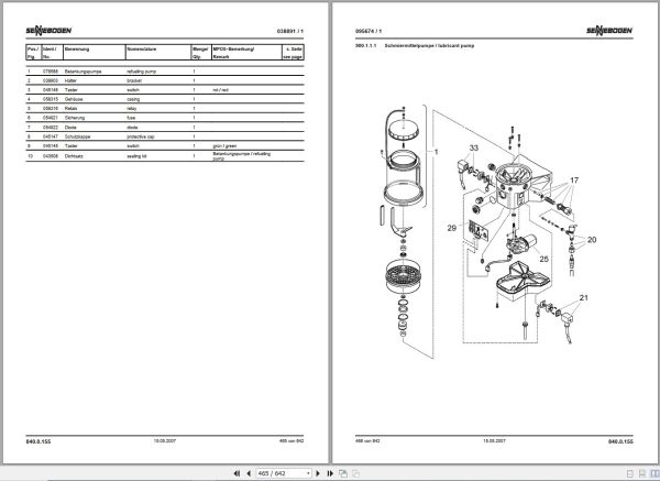 Sennebogen Material Handlers 840 840.0.1003 Spare Parts Catalog EN DE 2