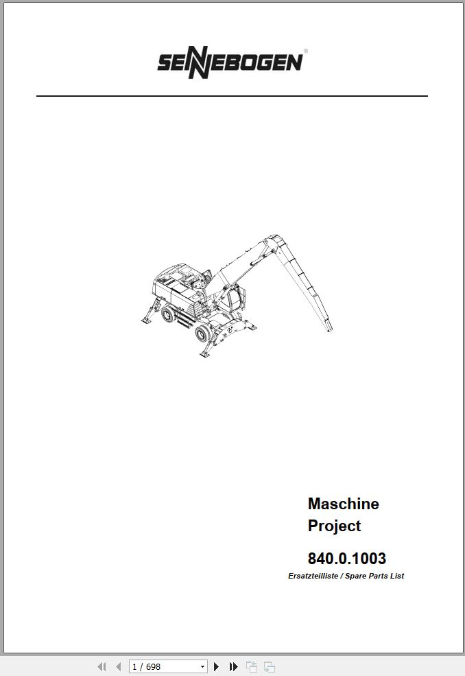 Sennebogen Material Handlers 840 840.0.155 Spare Parts Catalog EN DE 1