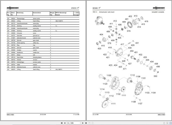 Sennebogen Material Handlers 840 840.0.155 Spare Parts Catalog EN DE 2