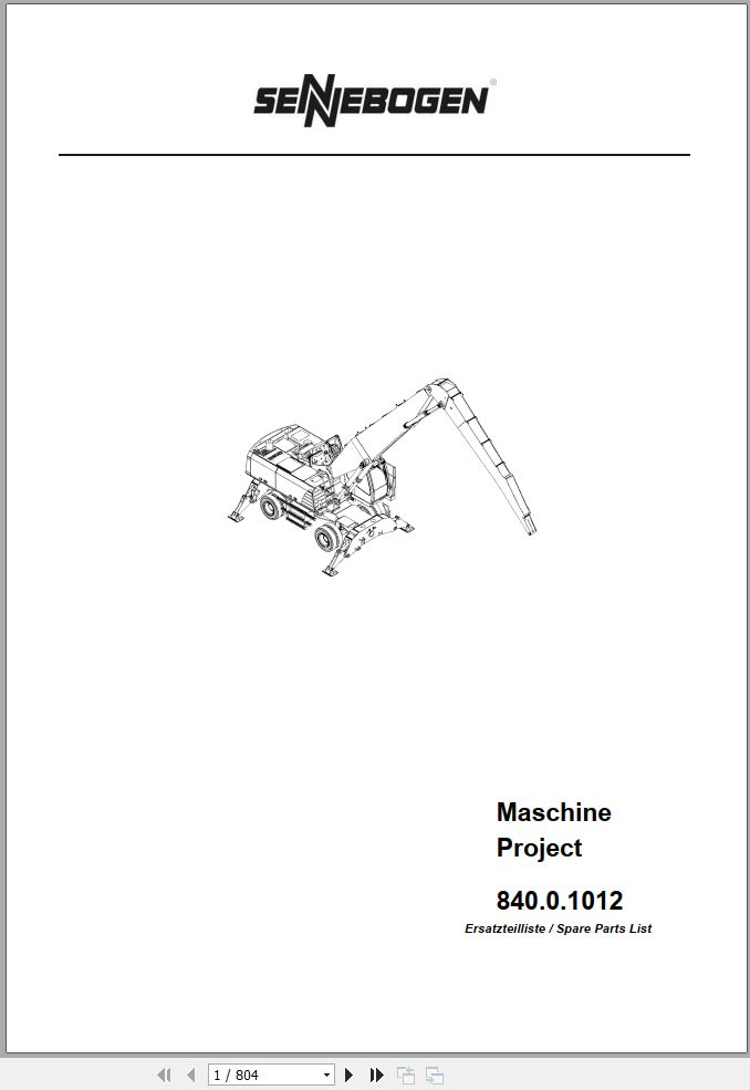 Sennebogen Material Handlers 840 840.0.209 Spare Parts Catalog EN DE 1