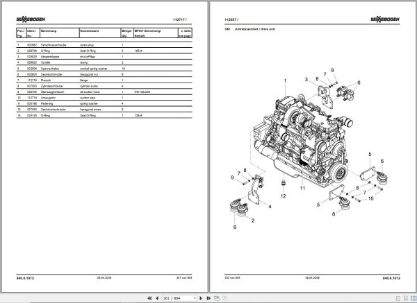 Sennebogen Material Handlers 840 840.0.209 Spare Parts Catalog EN DE 2