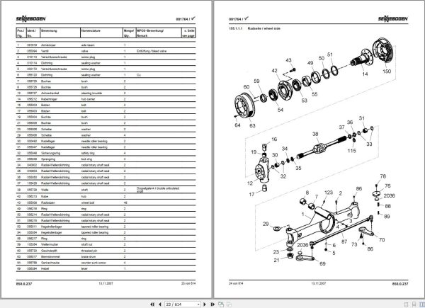 Sennebogen Material Handlers 850 850.0.237 Spare Parts Catalog EN DE 2