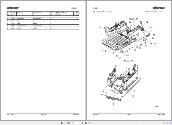 Sennebogen Material Handlers 860 860.0.1002 Spare Parts Catalog EN DE 2
