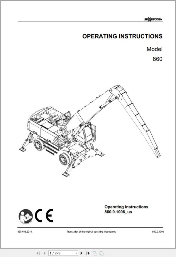 Sennebogen Material Handlers 860 860.0.1006 Operating and Maintenance Manual 1