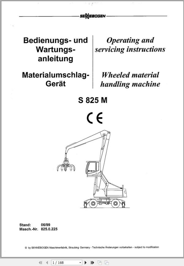 Sennebogen Material Handlers S 825 M 825.0.223 Operating and Service Manual 1