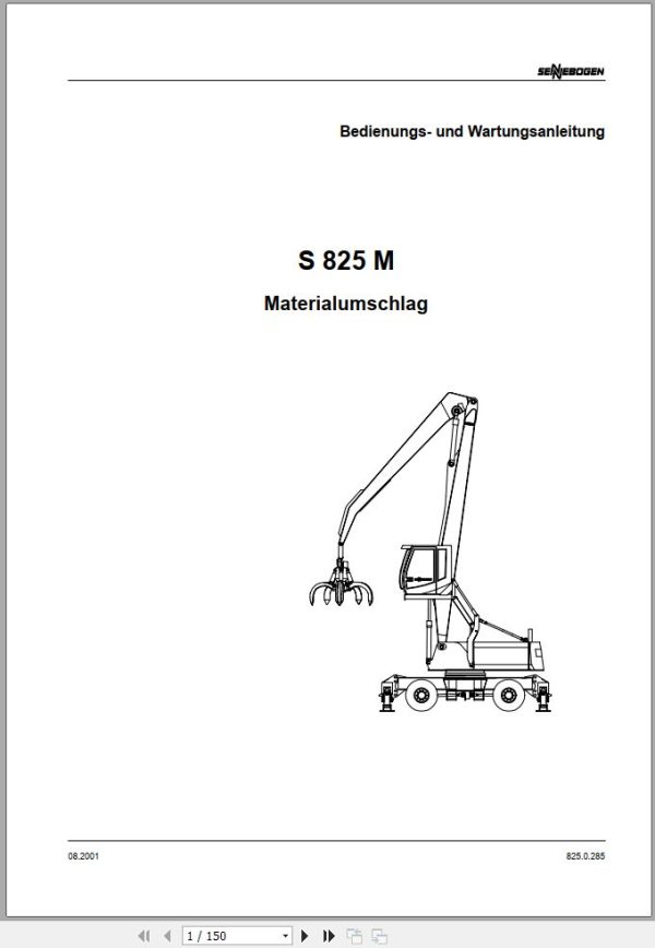 Sennebogen Material Handlers S 825 M 825.0.285 Operating and Maintenance Manual DE 1